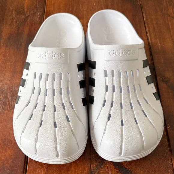Adidas Adilette White and Black Slip-On Clogs main image 6